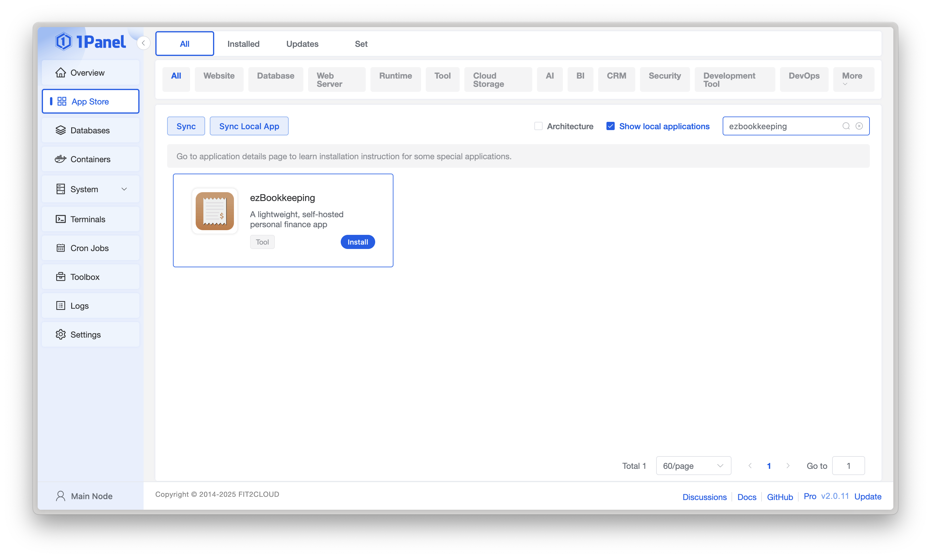 How to install ezBookkeeping in 1Panel